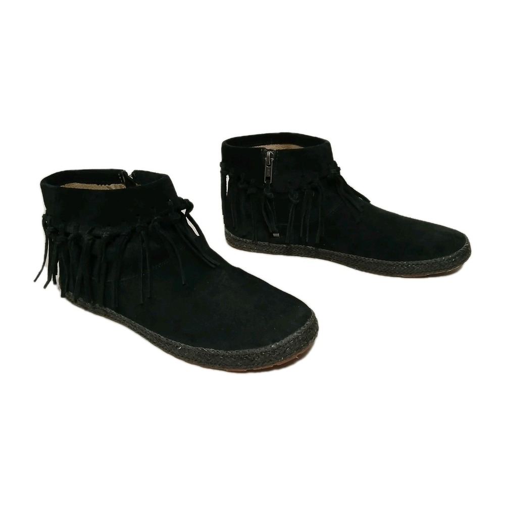 UGG Shenendoah Ankle Boots Women 8 Black Suede Fringe Western Cowgirl Comfort